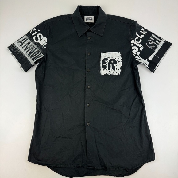 Christopher Shannon Mens Size L Button Up Short Sleeve Shirt Black - Picture 1 of 7